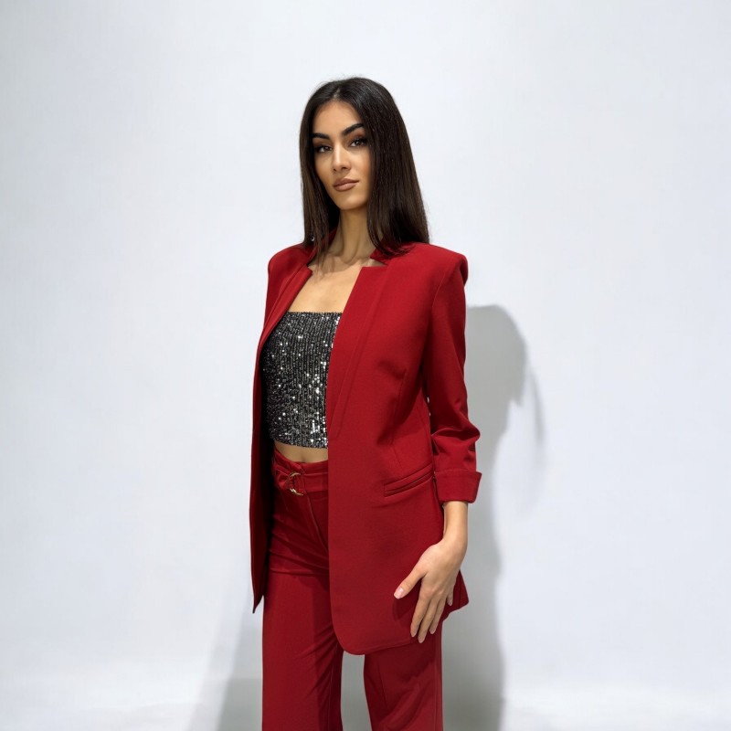 Σακάκι blazer με ιδιαίτερο πέτο-κόκκινο