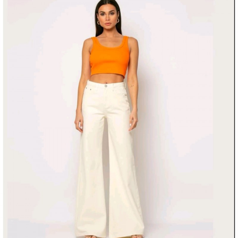 Ψηλόμεσο wide leg denim Μπεζ