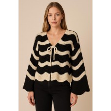 Ζακέτα “Wave Chic” Μαύρο–Μπεζ