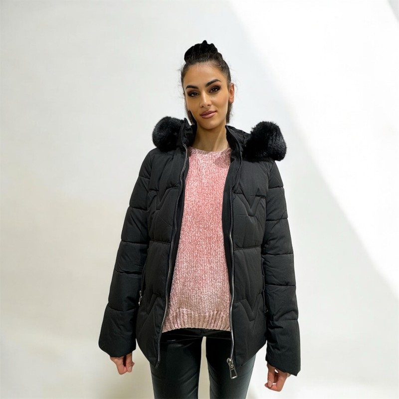 Μπουφάν κοντό με αποσπώμενη κουκούλα-Black