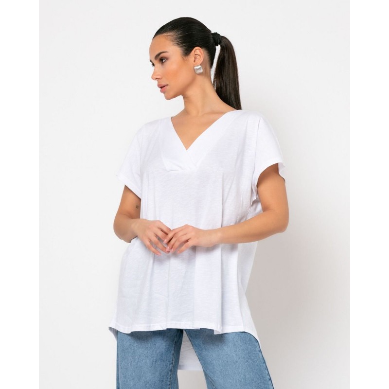 T-shirt ζαπονέ με V cayenne λευκό