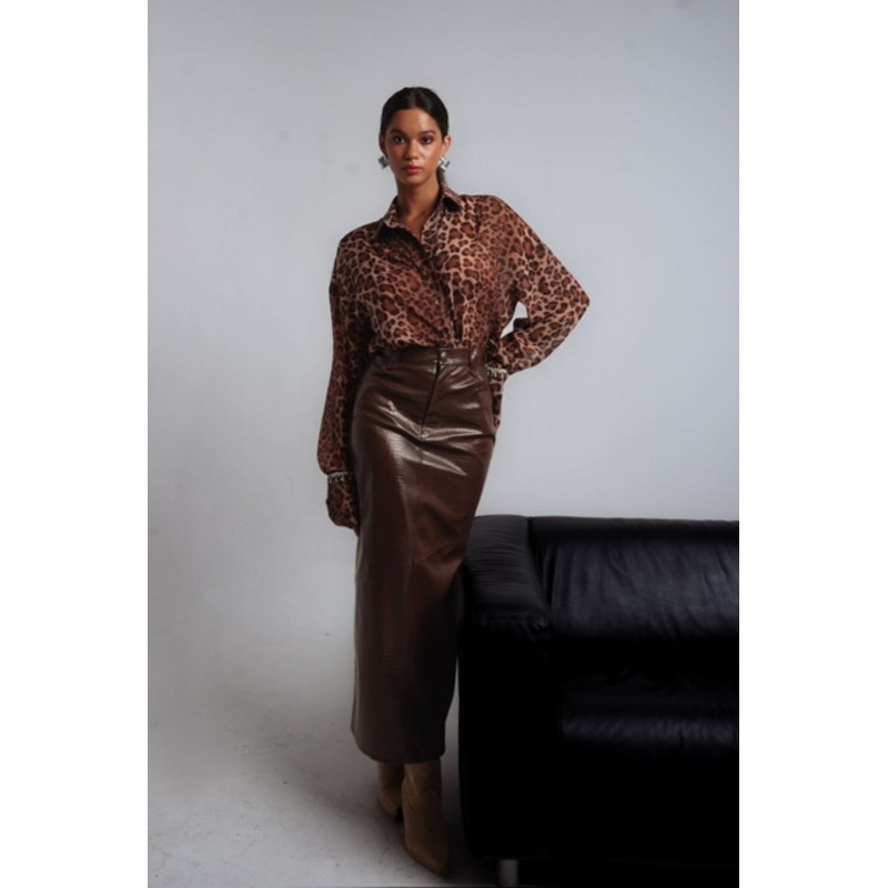 "Nadia" Leather Maxi Skirt Brown By Iraida Etherealstyle